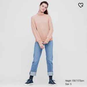 Uniqlo Pink Soft Knitted High-Neck Puff Sweater